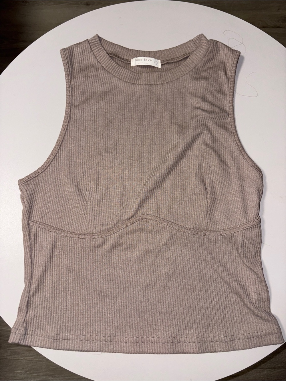 Miss Love Ribbed Crewneck Tank Top in Taupe